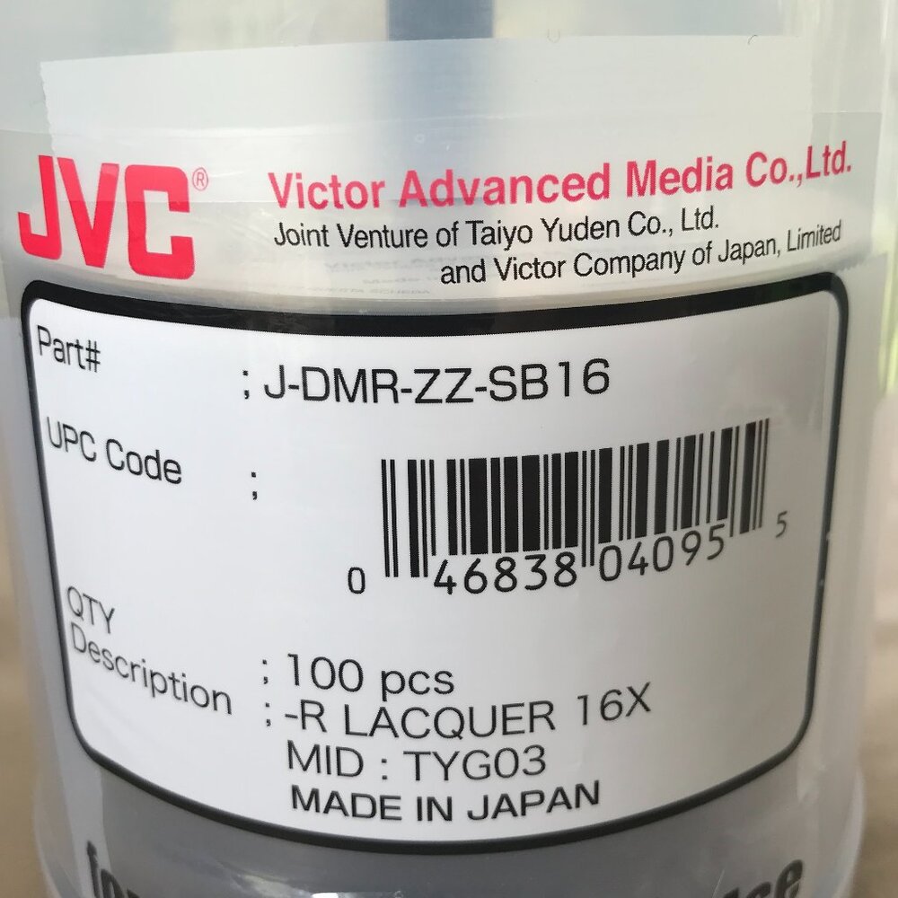 JVC DVD-R 4.7GB 16x Thermal Printable Disc (Not a full spindle pack of 100)